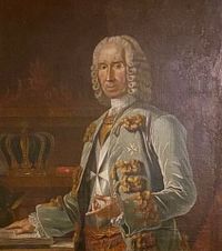 Image of one of the portrait paintings of Prince Francisco Ximénez de Tejada y Eslava, Grand Master of the order of Malta (1773-1775), with one of his robes of Honor of the Sovereign Order of Saint John of Jerusalem, of Rhodes and Malta, which inspired the wine label last century. ARCHIVE OF THE MARQUISES OF XIMENEZ DE TEJADA. MADRID